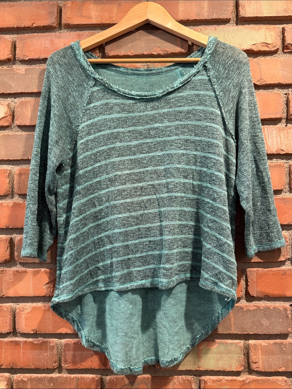 We The Free Teal Striped Lightweight Pullover